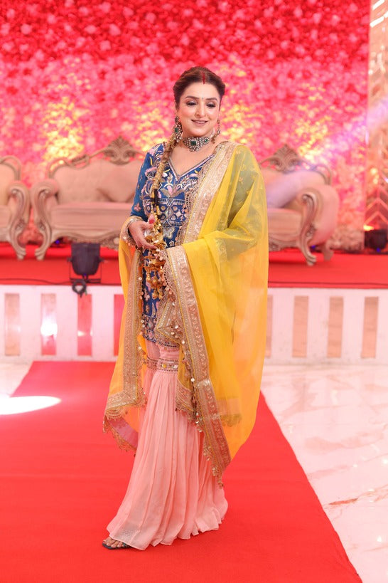 Dual-Tone Elegance Hand-Embroidered Kurta & Sharara Set