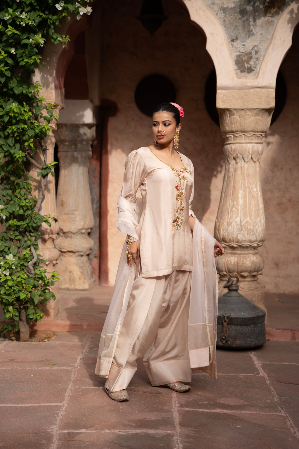 Warm Ivory Hand-Embroidered Farshi Set