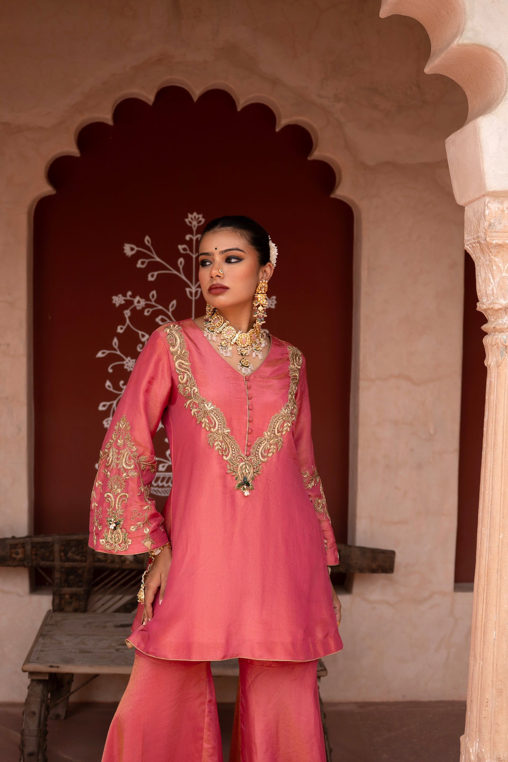 Gulabi Raag Hand-Embroidered Gharara Set