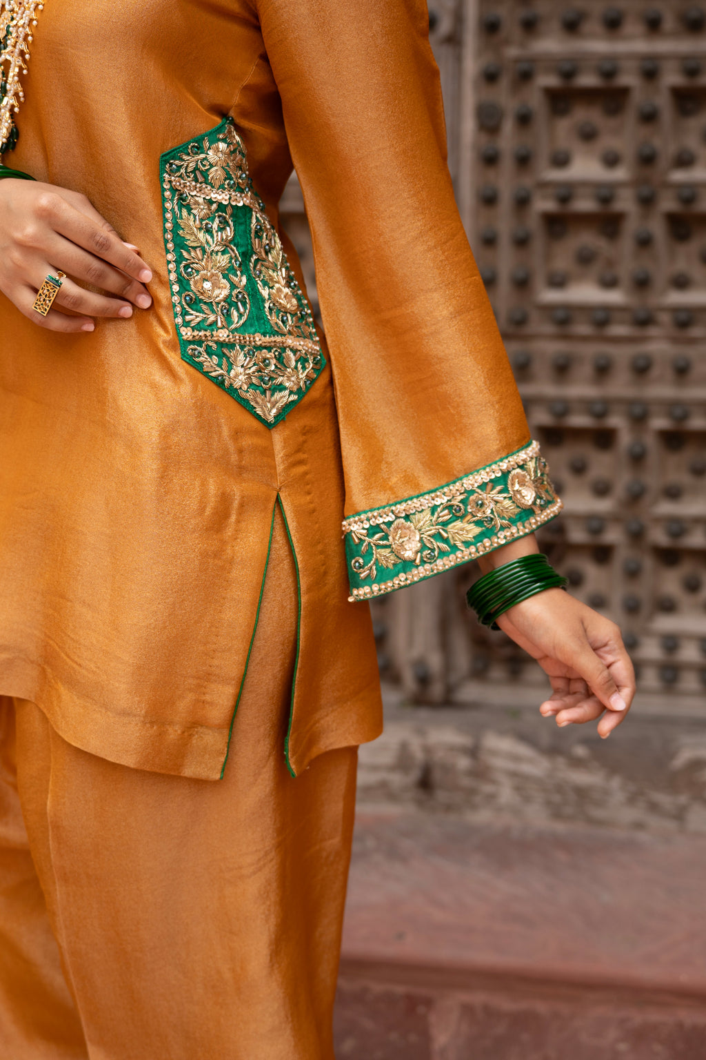 Surmayi Sunehri Hand-Embroidered Balloon Salwar Set