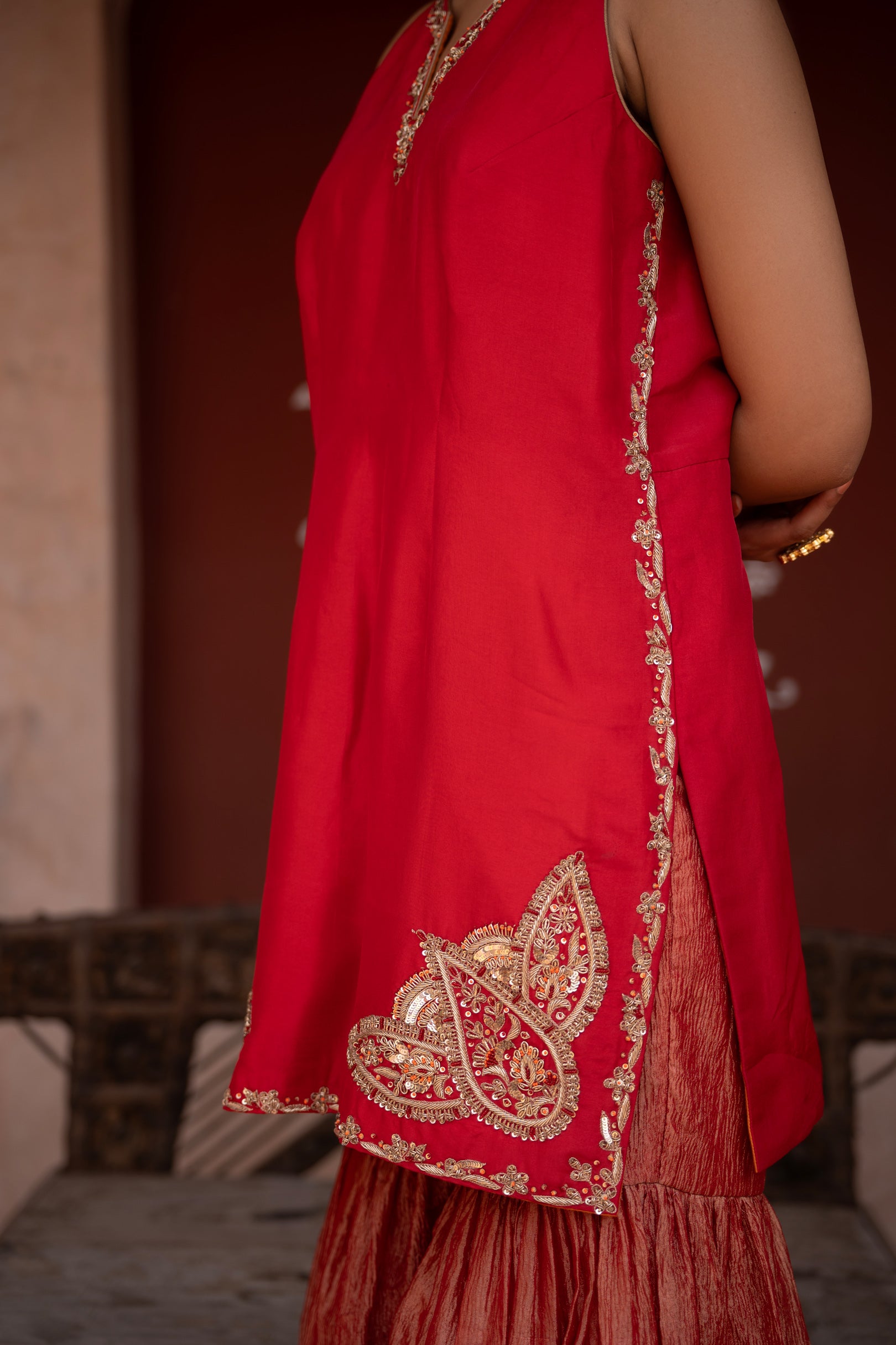 Laal Rang Hand-Embroidered Gharara Set