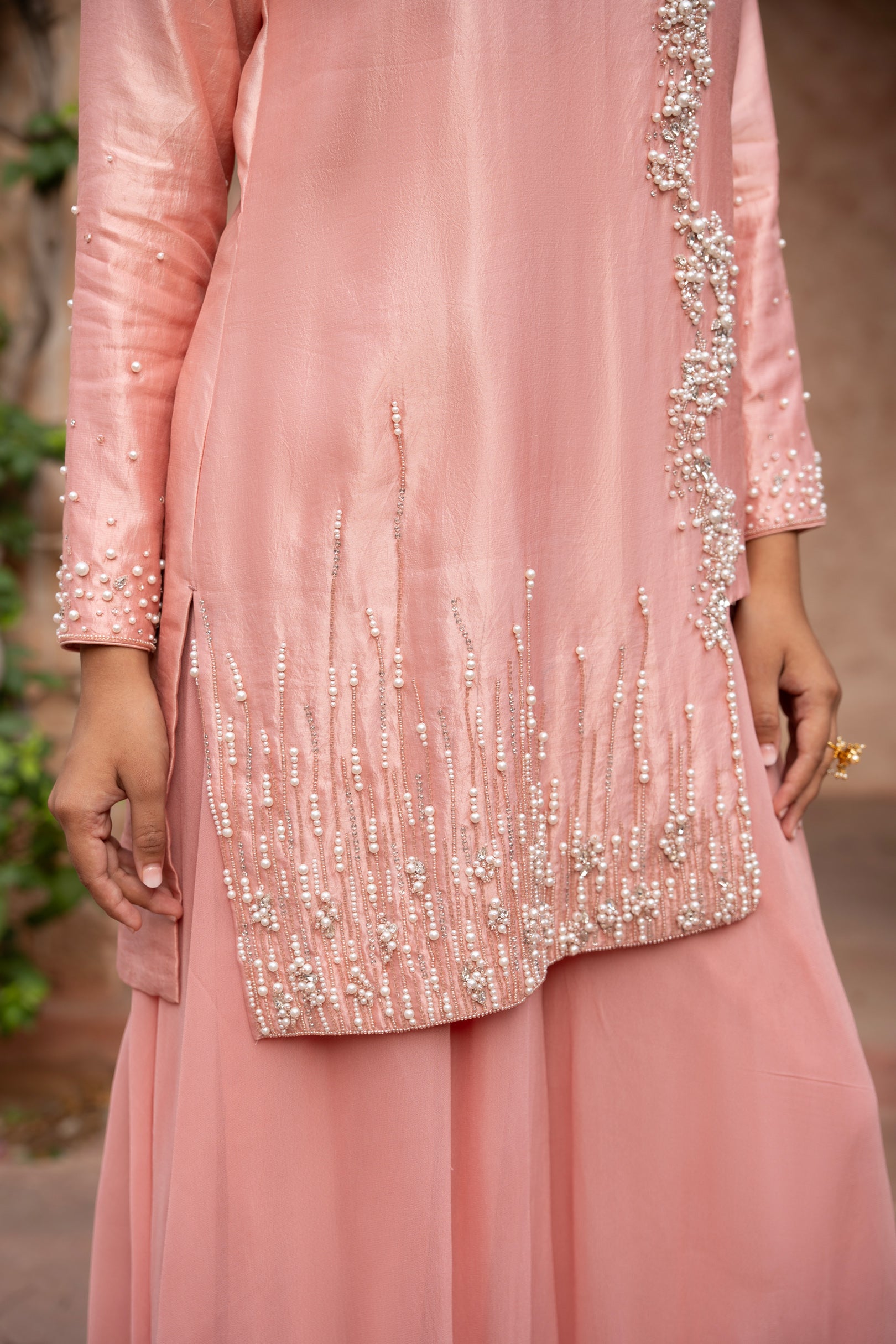 Blush Pink Hand-Embroidered Sharara Set