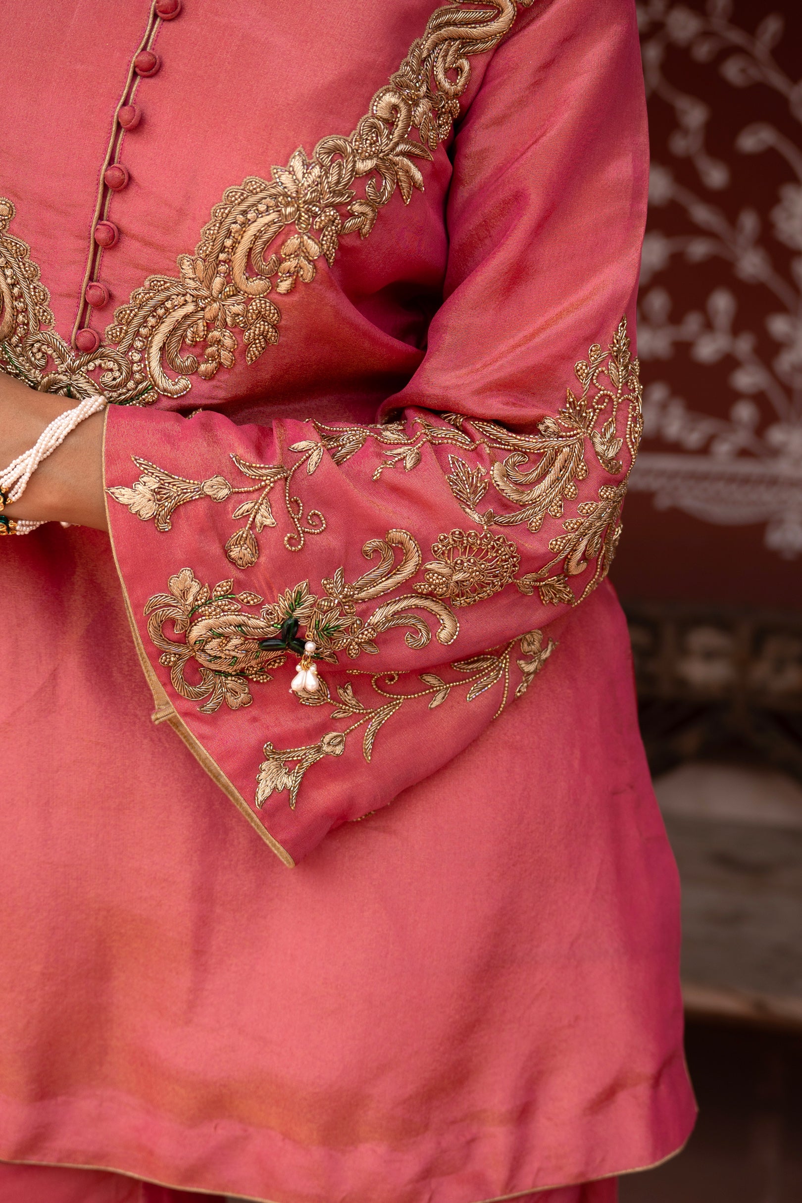 Gulabi Raag Hand-Embroidered Gharara Set