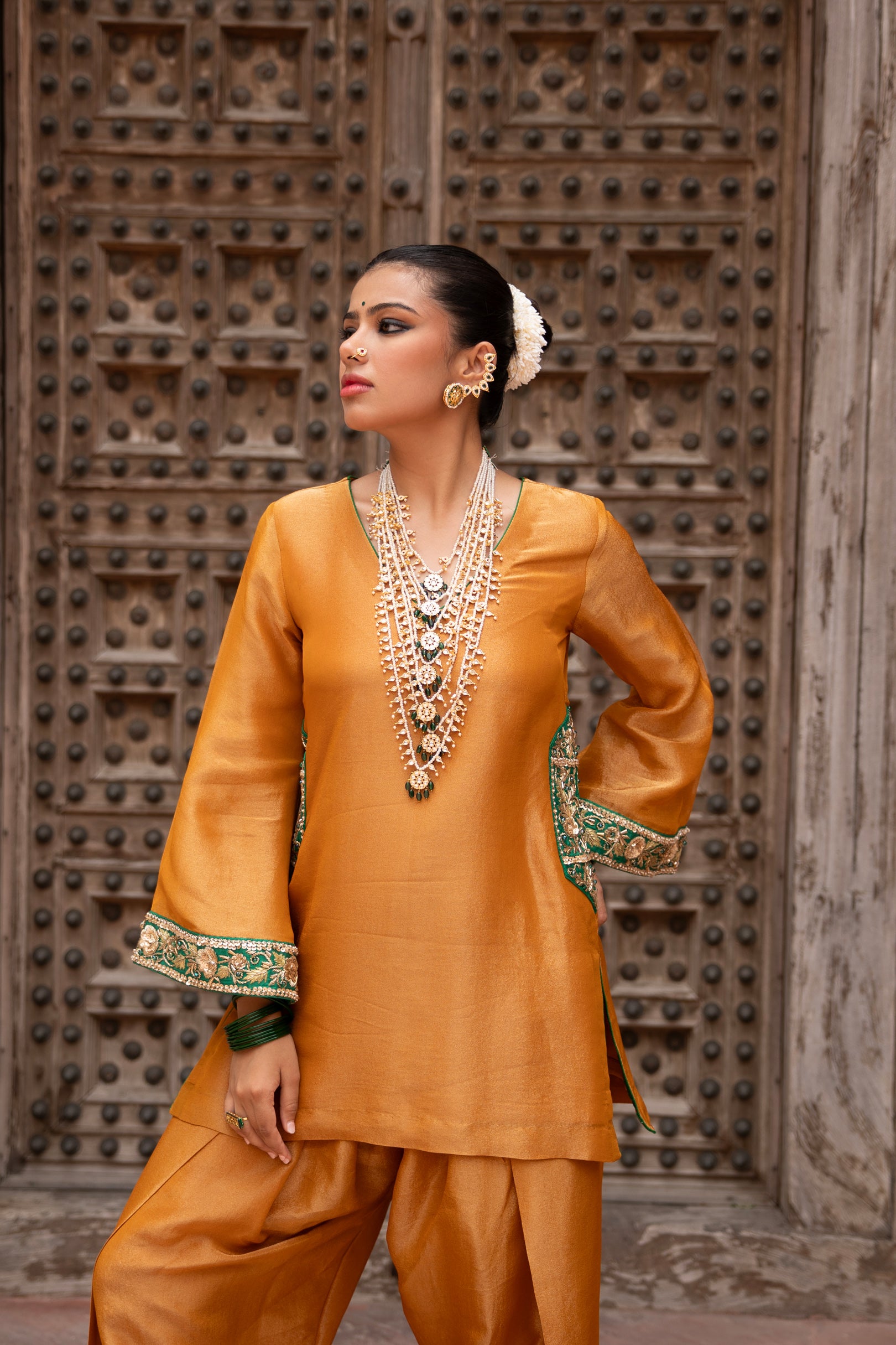 Surmayi Sunehri Hand-Embroidered Balloon Salwar Set