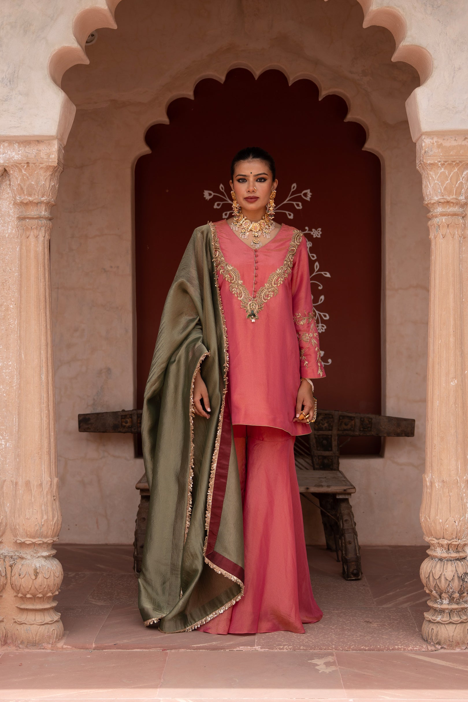 Gulabi Raag Hand-Embroidered Gharara Set