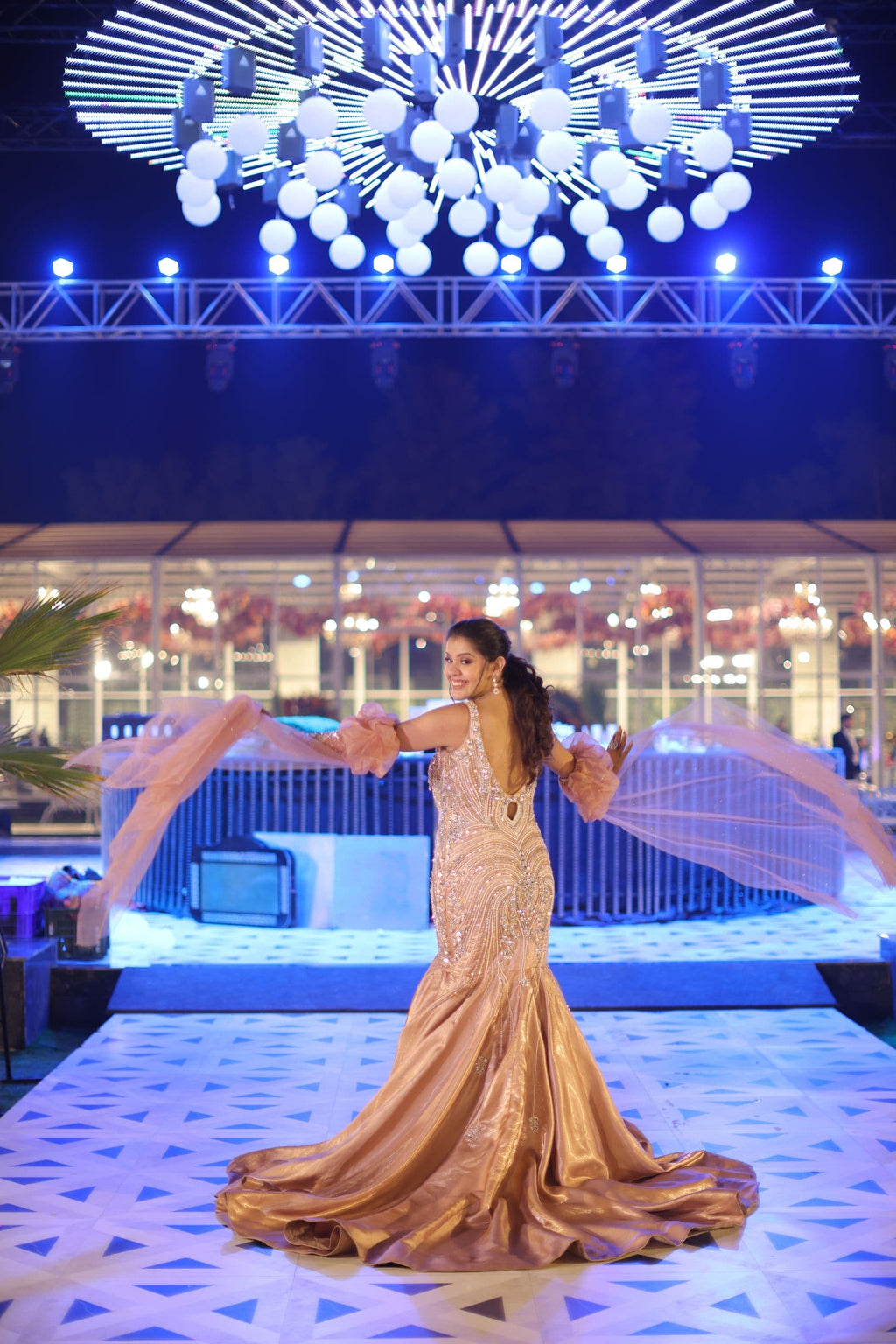Golden Empress Custom Hand-Embroidered Fish-Cut Gown
