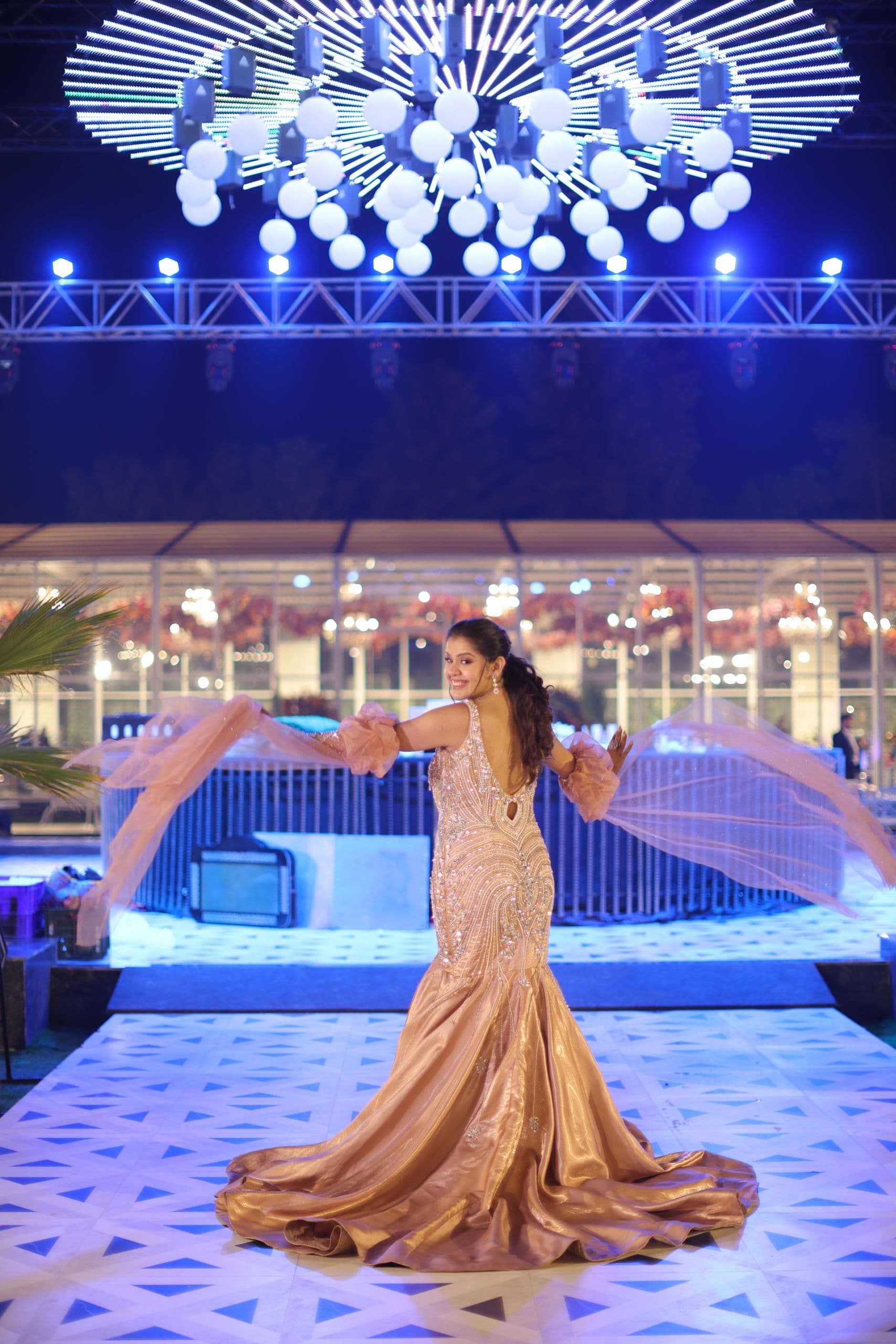 Golden Empress Custom Hand-Embroidered Fish-Cut Gown