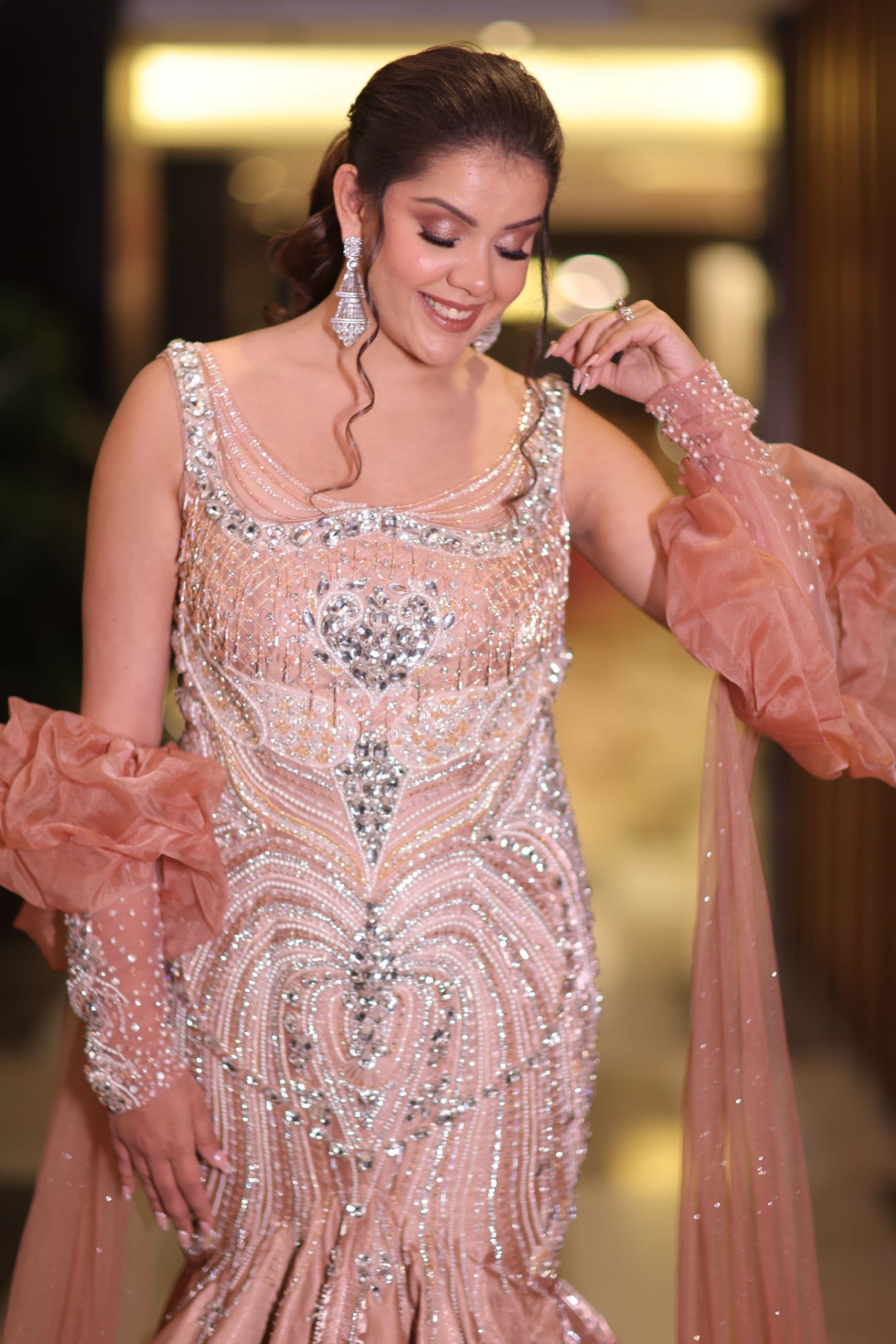 Golden Empress Custom Hand-Embroidered Fish-Cut Gown