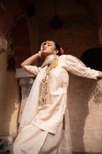 Warm Ivory Hand-Embroidered Farshi Set
