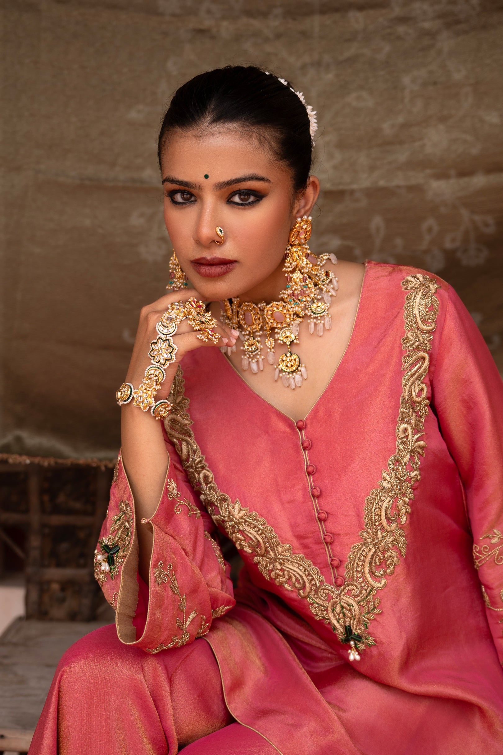 Gulabi Raag Hand-Embroidered Gharara Set