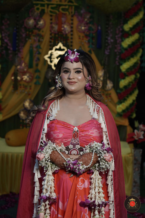 Artistic Bloom Hand-Embroidered Printed Lehenga