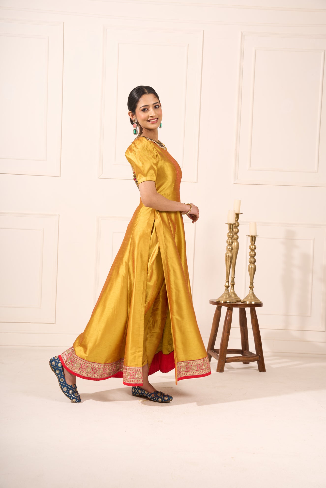 Yellow Suit with Hand Embroidery on Front and Back Neckline