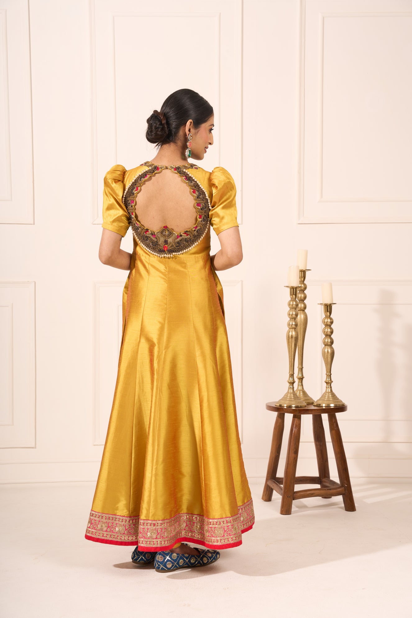 Yellow Suit with Hand Embroidery on Front and Back Neckline