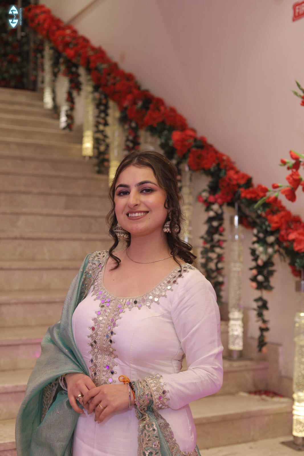 Ivory Reflections White Dhoti Suit with Mirror Work & Contrasting Dupatta