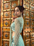 Enchanted Sea Green Hand-Embroidered Dhoti Set with Statement Sleeves