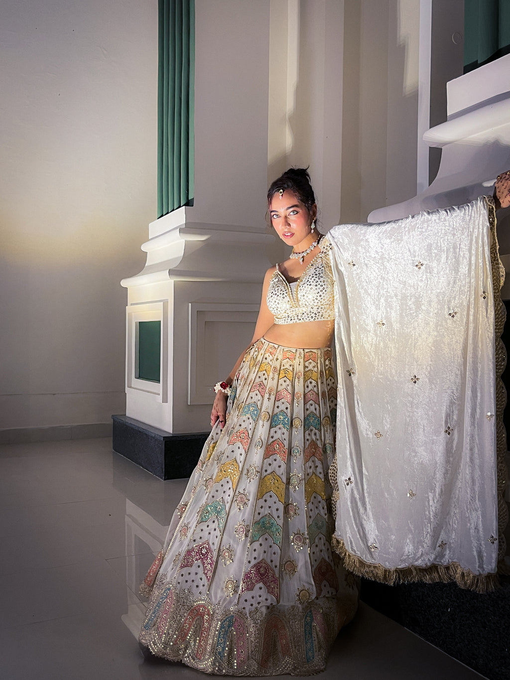 Ivory Symphony Handcrafted Kalidar Lehenga
