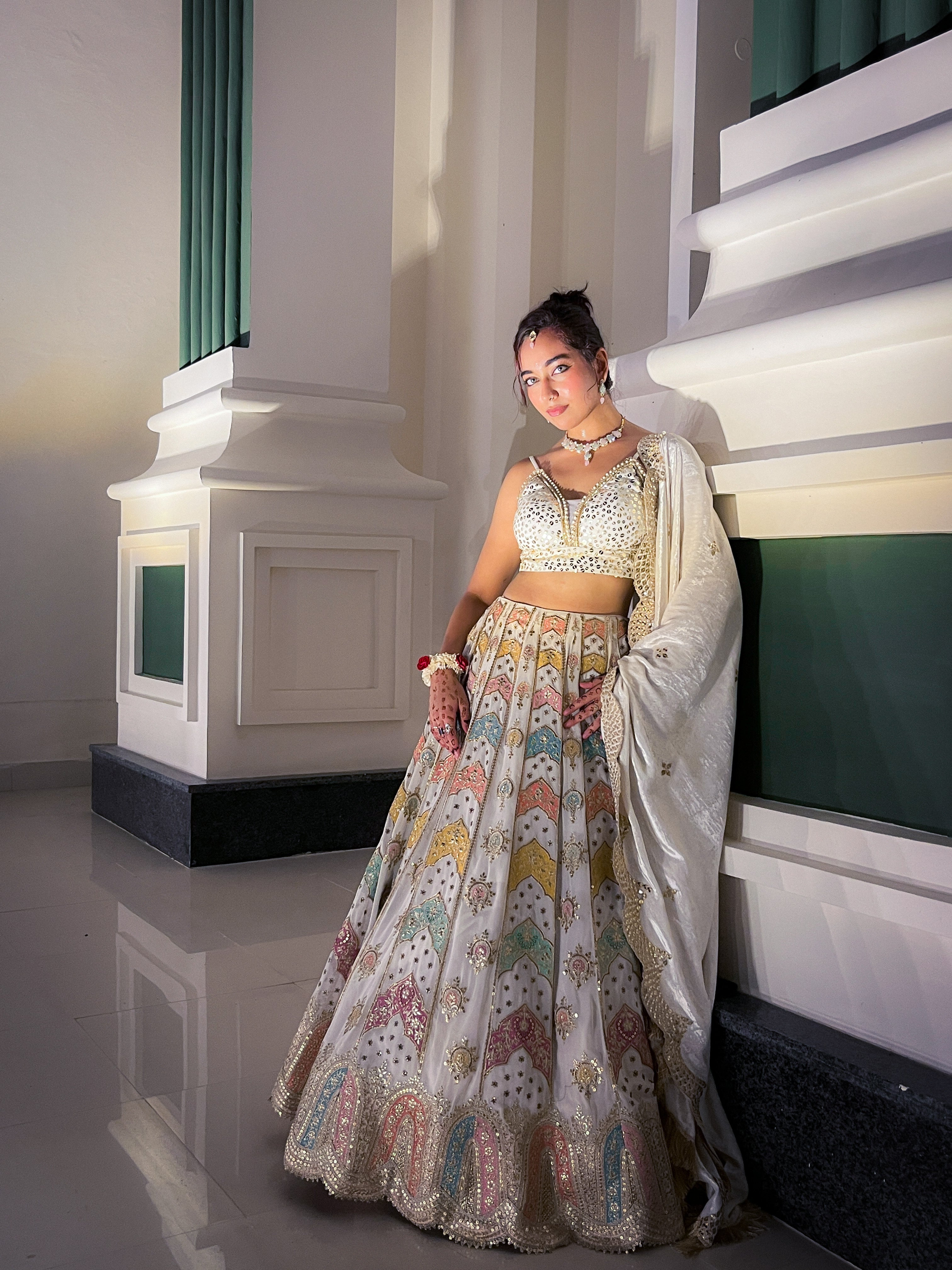Ivory Symphony Handcrafted Kalidar Lehenga