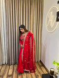 Ember Glow: Red Anarkali Suit with Handcrafted Embellishments