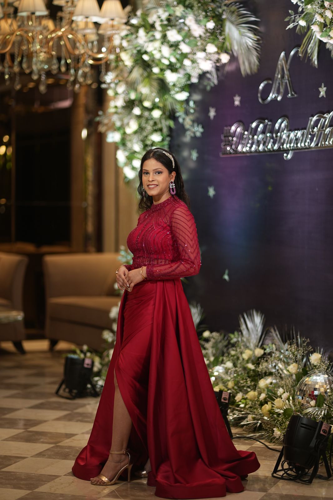 Royal Red Allure: One-Piece Gown with Detachable Drape