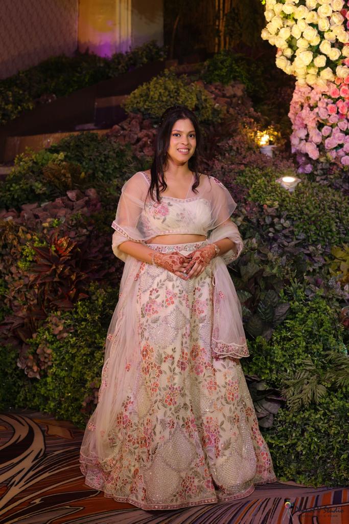 Blossom Serenity Ivory Lehenga with Pink Floral Embroidery