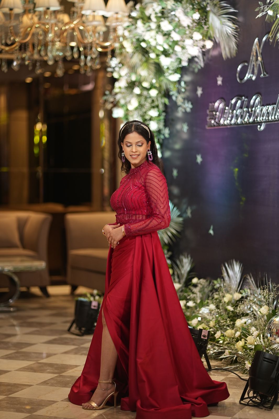 Royal Red Allure: One-Piece Gown with Detachable Drape