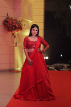 Scarlet Whisper Red Monotone Hand-Embroidered Lehenga