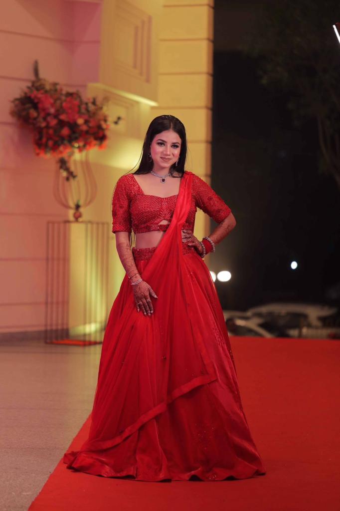 Scarlet Whisper Red Monotone Hand-Embroidered Lehenga
