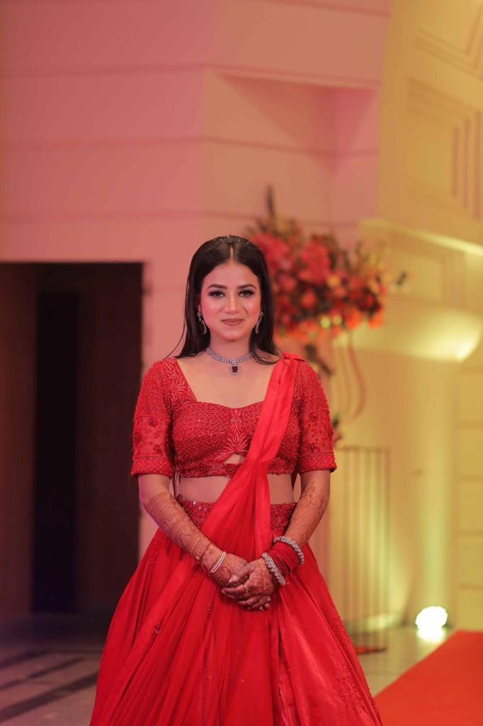 Scarlet Whisper Red Monotone Hand-Embroidered Lehenga