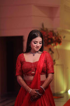Scarlet Whisper Red Monotone Hand-Embroidered Lehenga