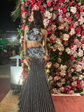 Midnight Charm Black & White Embroidered Lehenga Saree