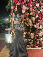 Midnight Charm Black & White Embroidered Lehenga Saree
