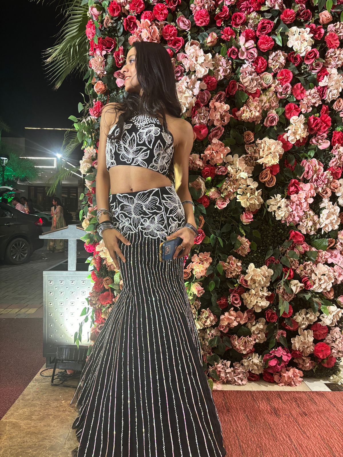 Midnight Charm Black & White Embroidered Lehenga Saree