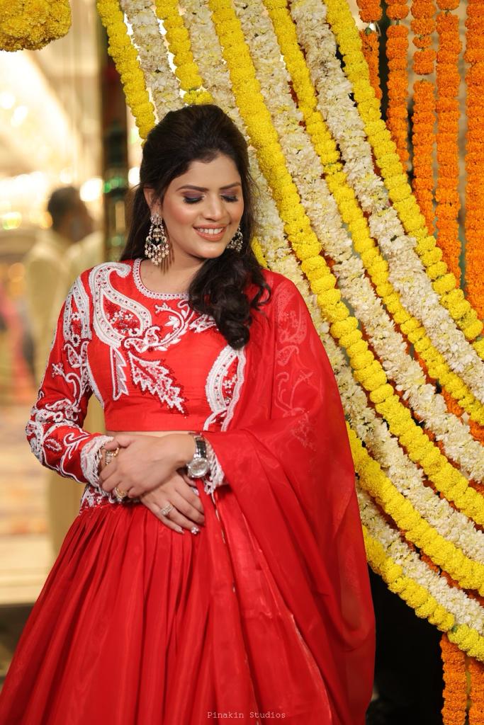 Scarlet Grace Red Lehenga with Intricate White Hand Embroidery