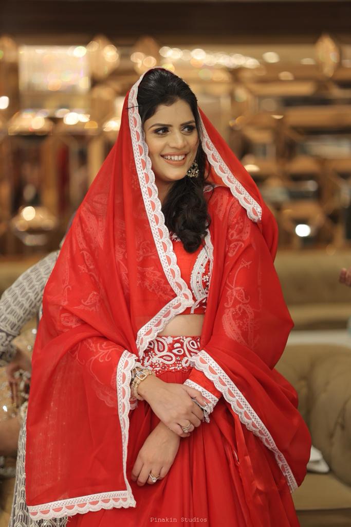 Scarlet Grace Red Lehenga with Intricate White Hand Embroidery