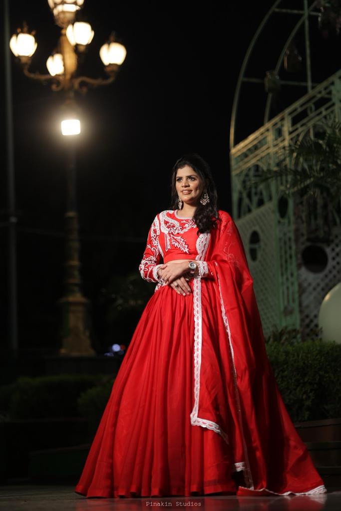Scarlet Grace Red Lehenga with Intricate White Hand Embroidery