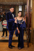 Royal Blue Velvet Hand-Embroidered Corset & Dhoti Set