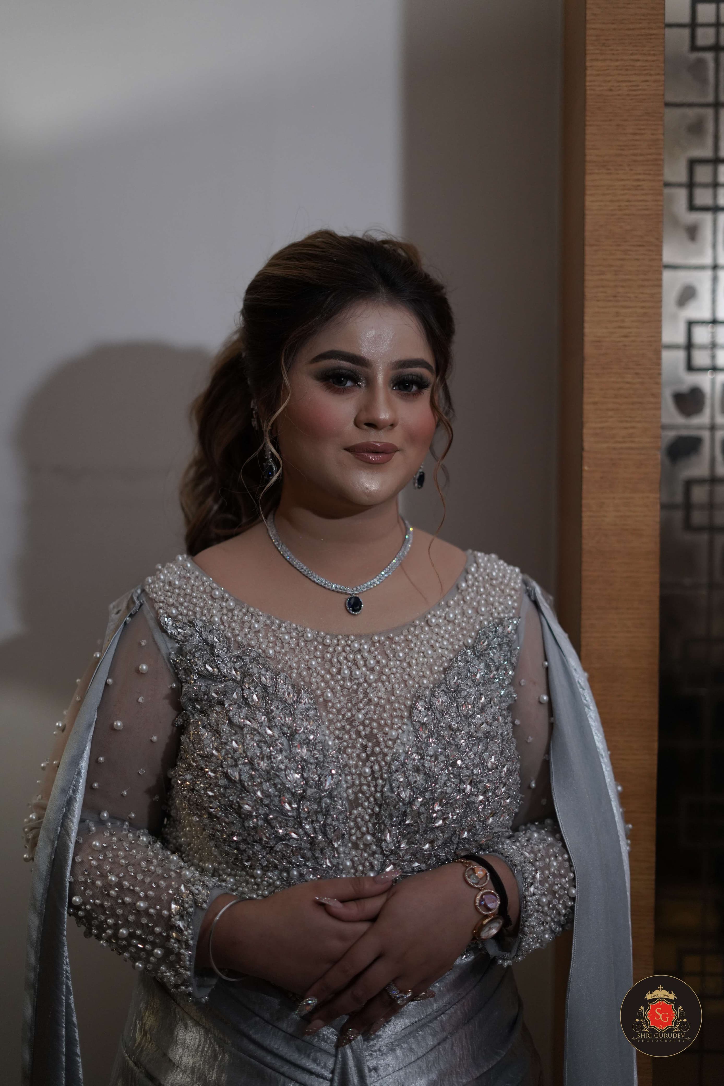 Moonlit Elegance Silver Hand-Embroidered Gown