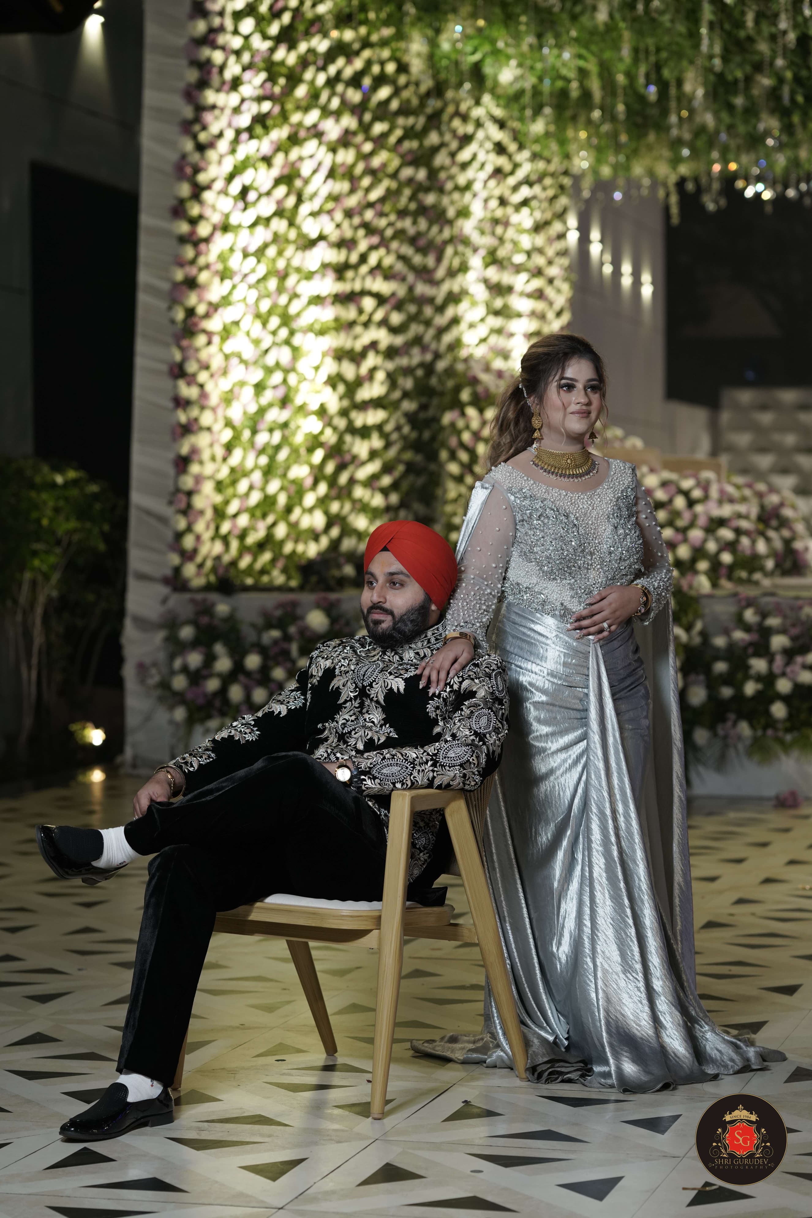 Moonlit Elegance Silver Hand-Embroidered Gown