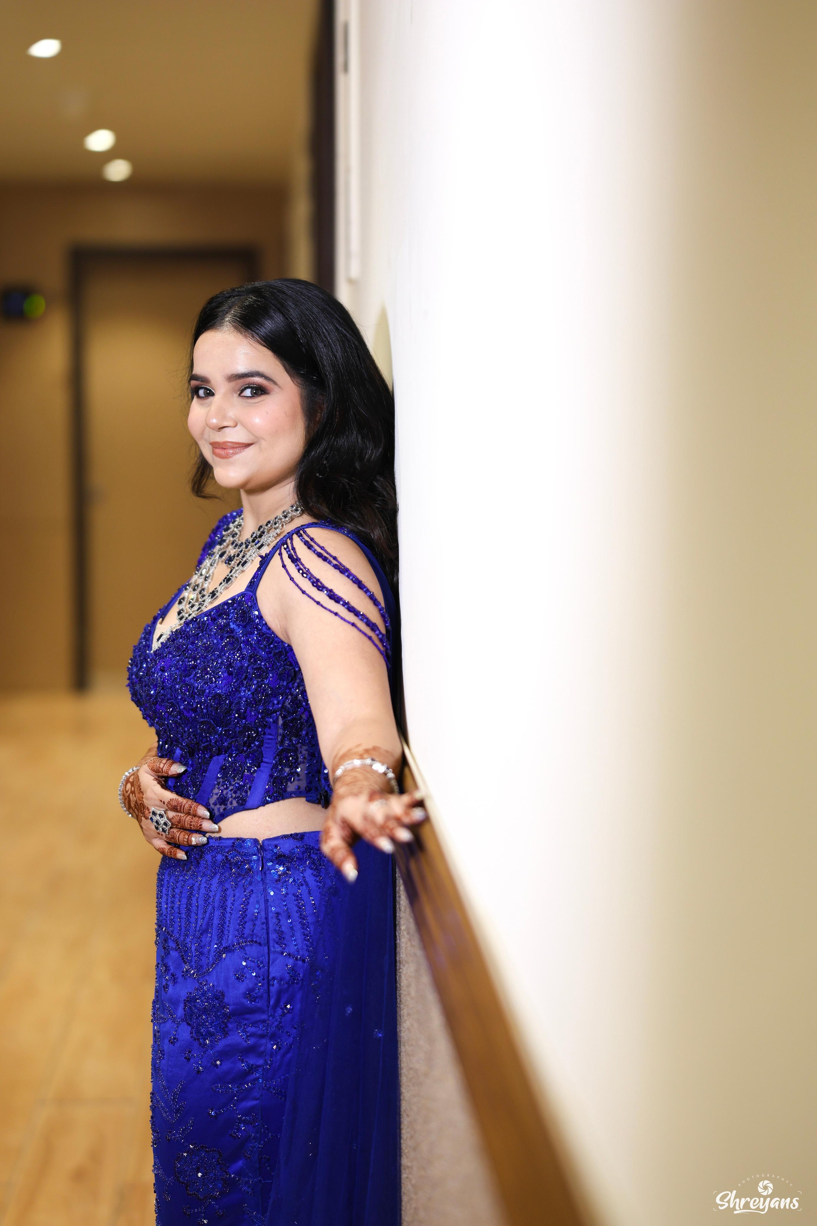 Royal Blue Fish Cut Gown with Handcrafted Corset Blouse