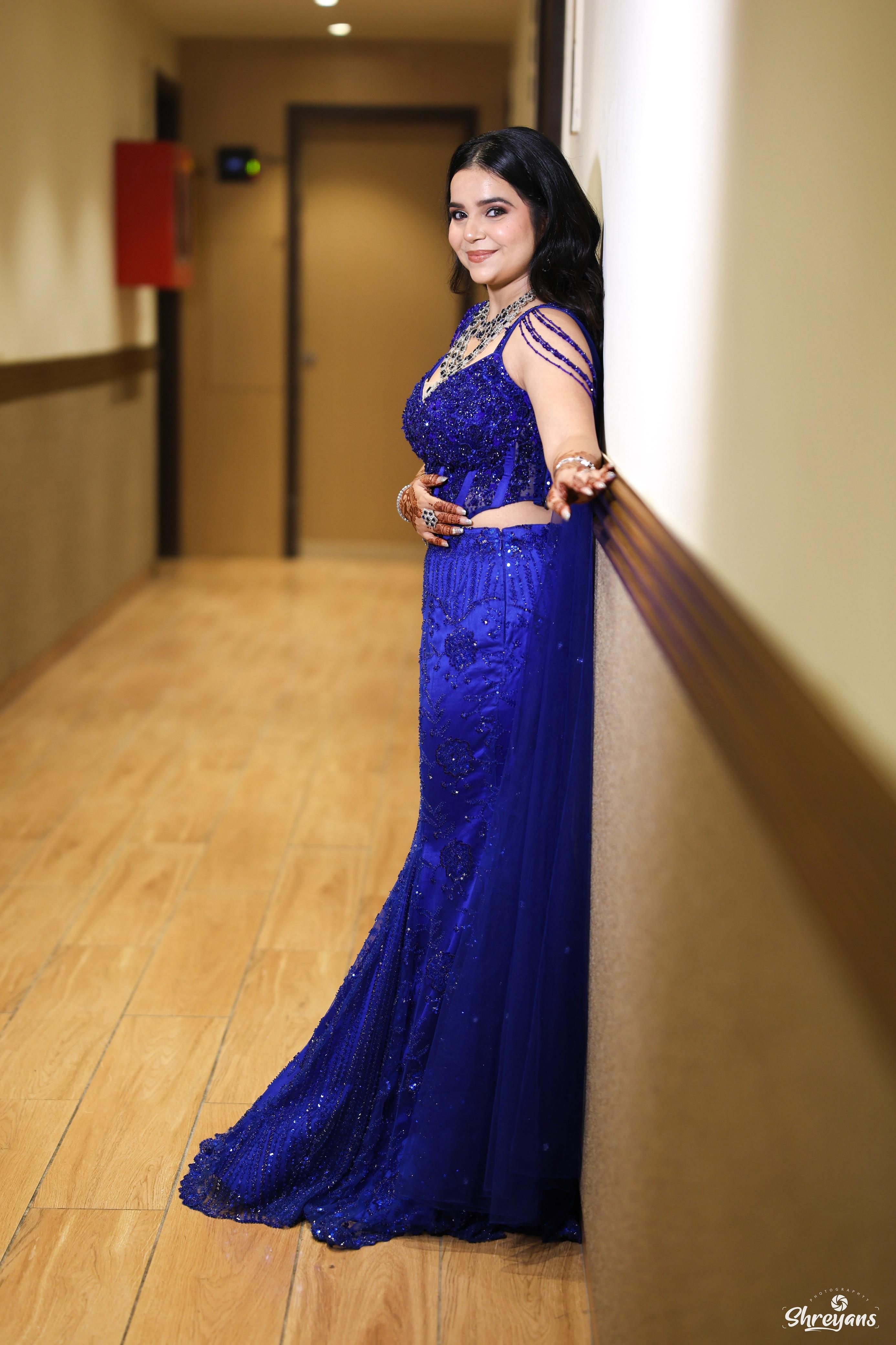 Royal Blue Fish Cut Gown with Handcrafted Corset Blouse