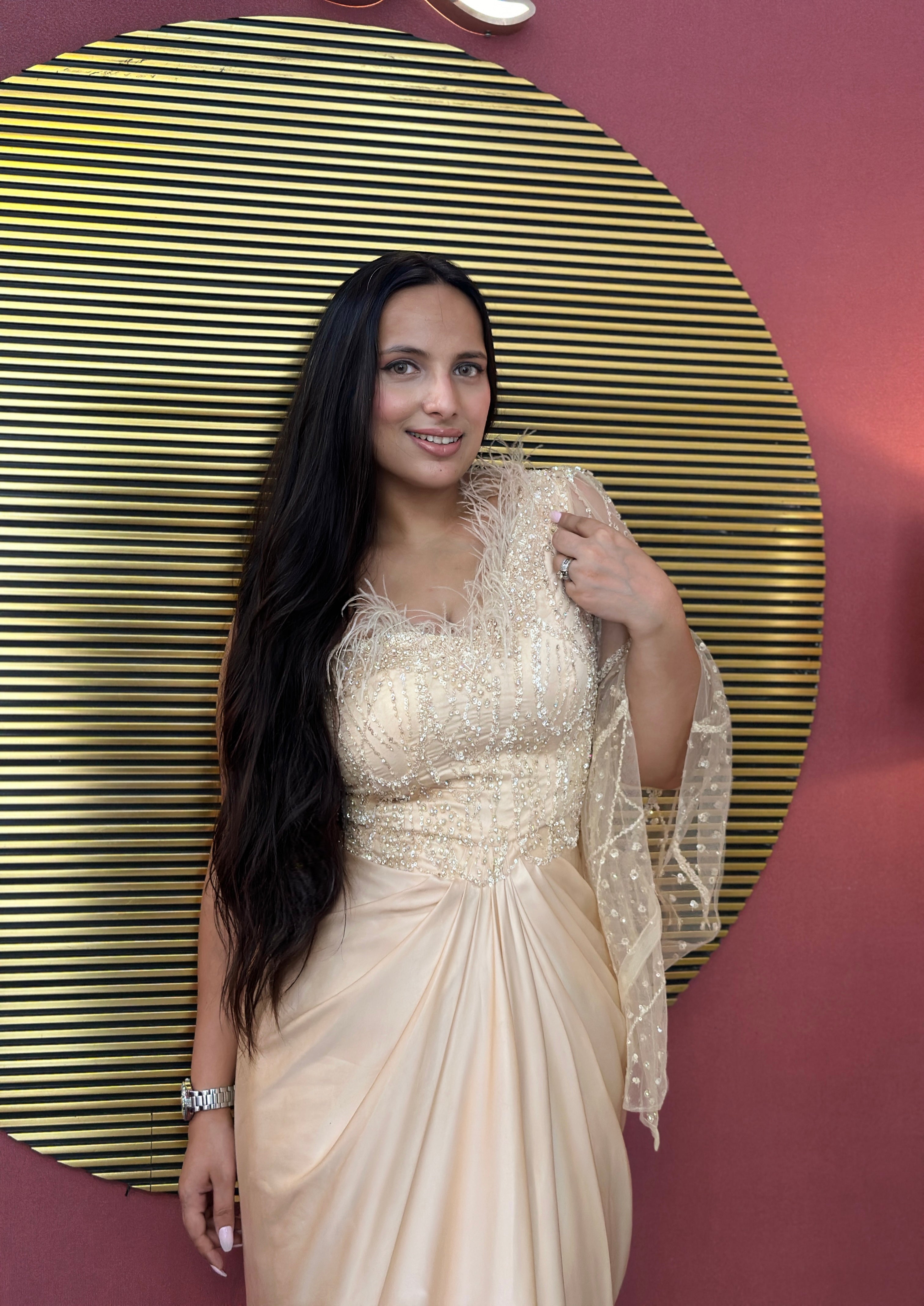 Champagne Radiance Hand-Embroidered Gown